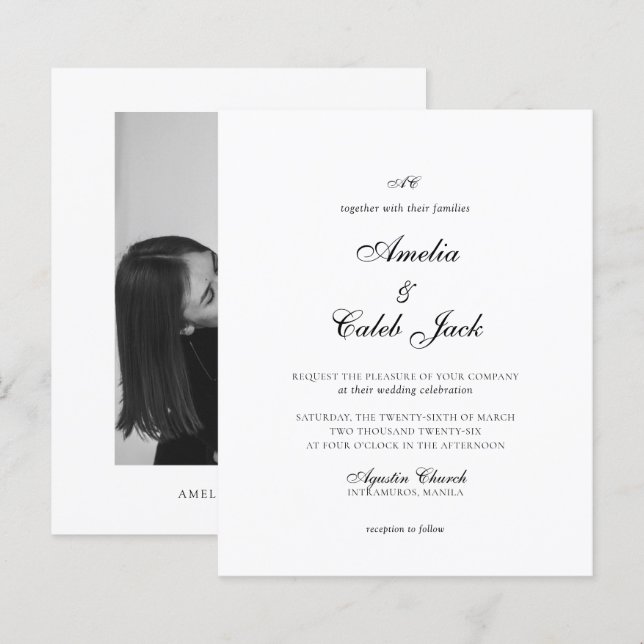 BUDGET Modern Monogrammed Photo Wedding Invitation (Front/Back)