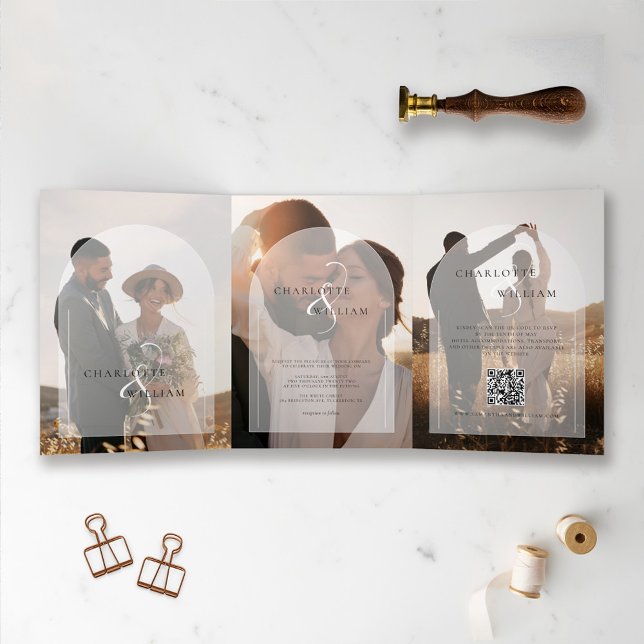 Budget Modern Multi Photo RSVP Details Wedding  Tri-Fold Invitation (Creator Uploaded)