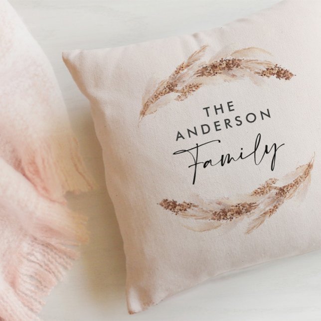 Budget modern natural pampas grass family gift cushion (Creator Uploaded)