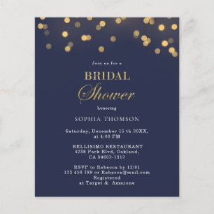 Budget Modern Navy Blue, Gold Bridal Shower Flyer
