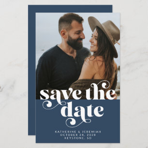 BUDGET Modern Navy Blue Photo Save the Date