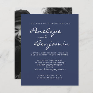 Budget Modern Navy Blue Photo Wedding Invitation