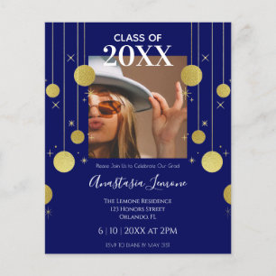 Budget Modern Navy & Gold Graduation Invitation