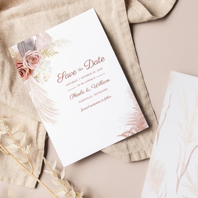 Budget Modern Pampas Grass Floral Save The Date Flyer (Creator Uploaded)