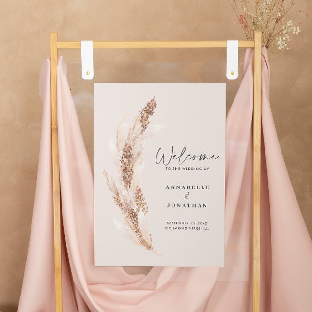Budget modern pampas grass wedding welcome poster (Creator Uploaded)