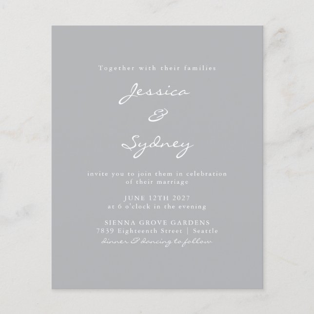 Budget Modern Pewter Script Wedding Invitation (Front)