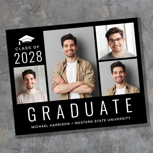 Budget Modern Photo Black Graduation Announcement (Creator Uploaded)