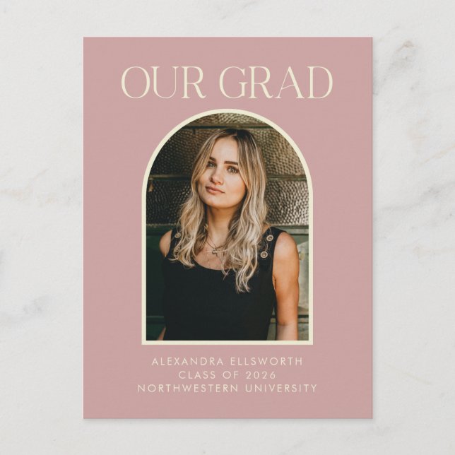 Budget Modern Photo Blush Pink Arch Graduation Postcard (Front)