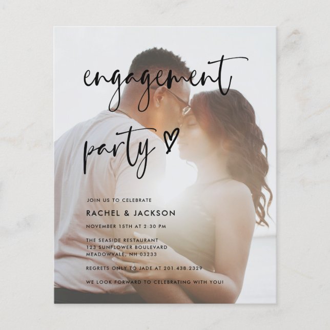 Budget Modern Photo Engagement Party Invitation  (Front)