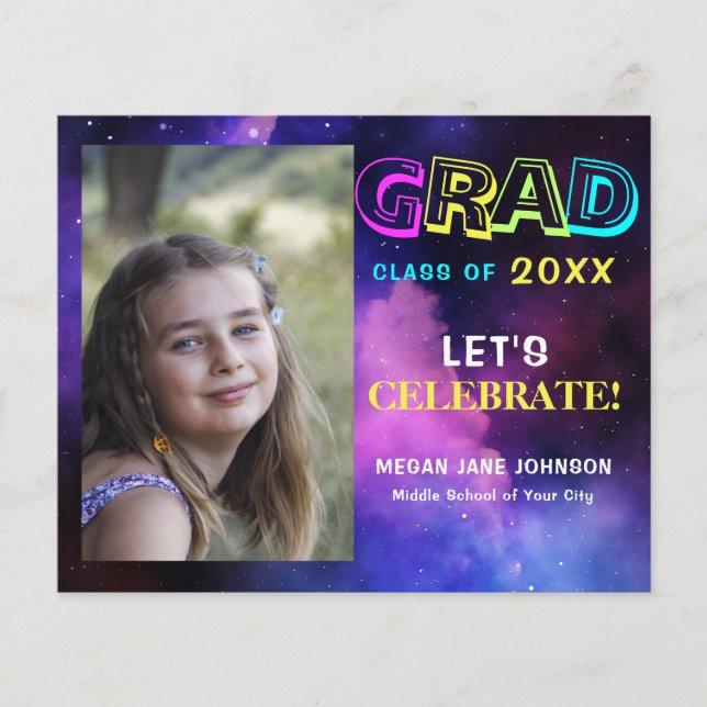 Budget modern photo graduation party invitation (Front)