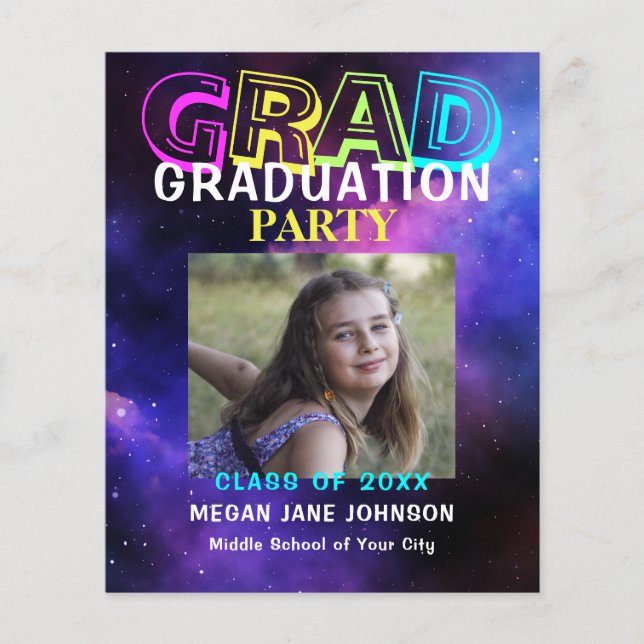 Budget modern photo graduation party invitation flyer (Front)