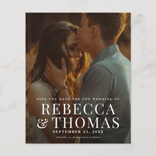 Budget Modern Photo Overlay Wedding Save the Date (Front)