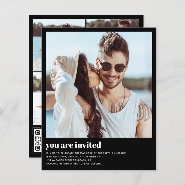 Budget Modern Photo QR Code Wedding Invitation (Front/Back)