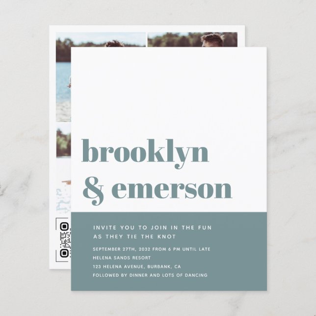 Budget Modern Photo QR Code Wedding Invitation (Front/Back)