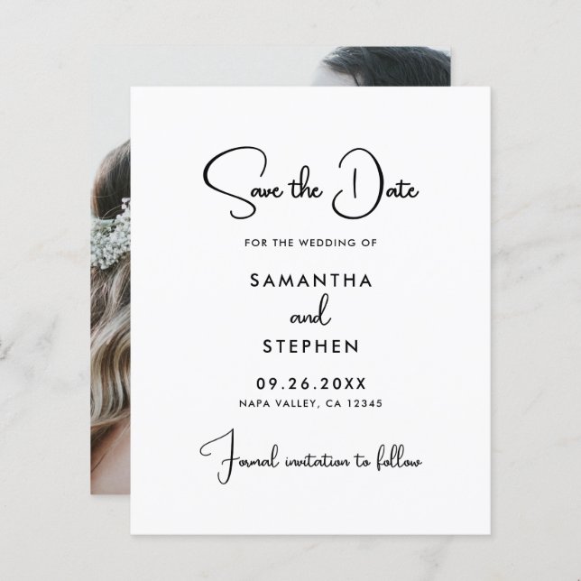 Budget Modern Photo Save The Date Card (Front/Back)
