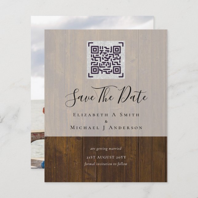 BUDGET Modern PHOTO SAVE THE DATE QR CODE RSVP (Front/Back)