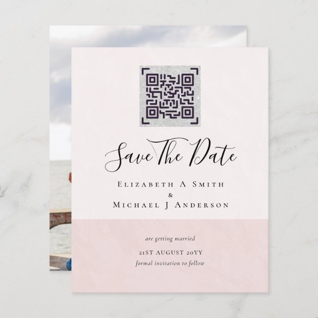 BUDGET Modern PHOTO SAVE THE DATE QR CODE RSVP (Front/Back)