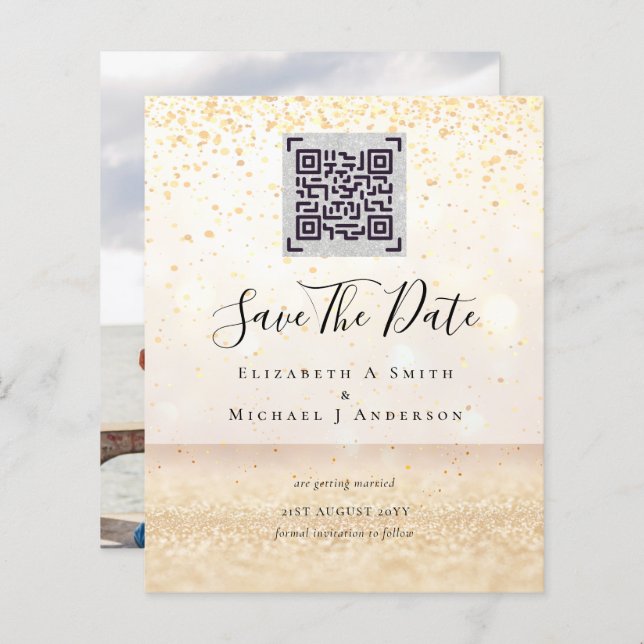 BUDGET Modern PHOTO SAVE THE DATE QR CODE RSVP (Front/Back)