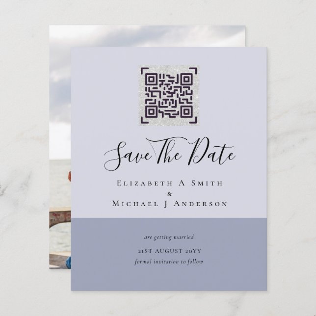 BUDGET Modern PHOTO SAVE THE DATE QR CODE RSVP (Front/Back)