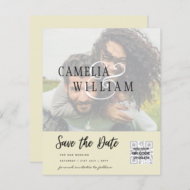 BUDGET Modern PHOTO Save The Date QR CODE RSVP (Front/Back)