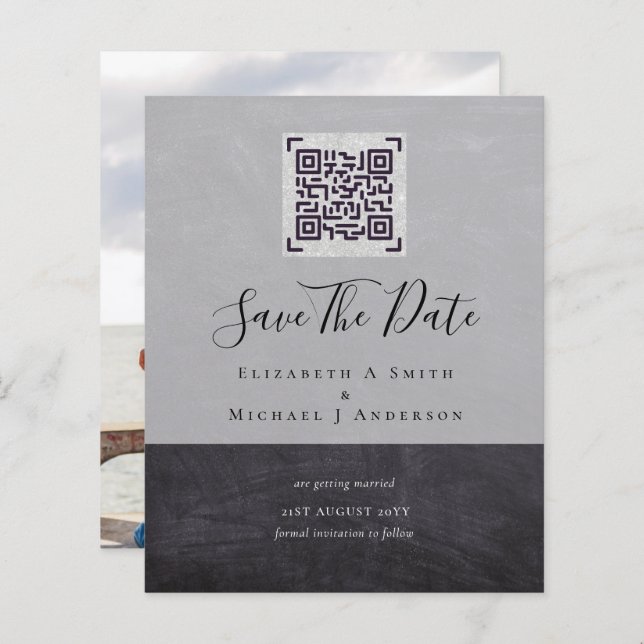 BUDGET Modern PHOTO SAVE THE DATE QR CODE RSVP (Front/Back)