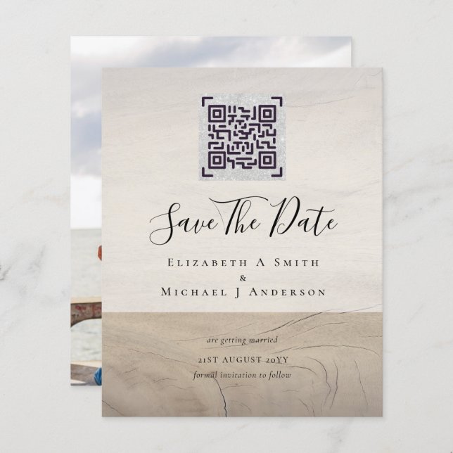 BUDGET Modern PHOTO SAVE THE DATE QR CODE RSVP (Front/Back)