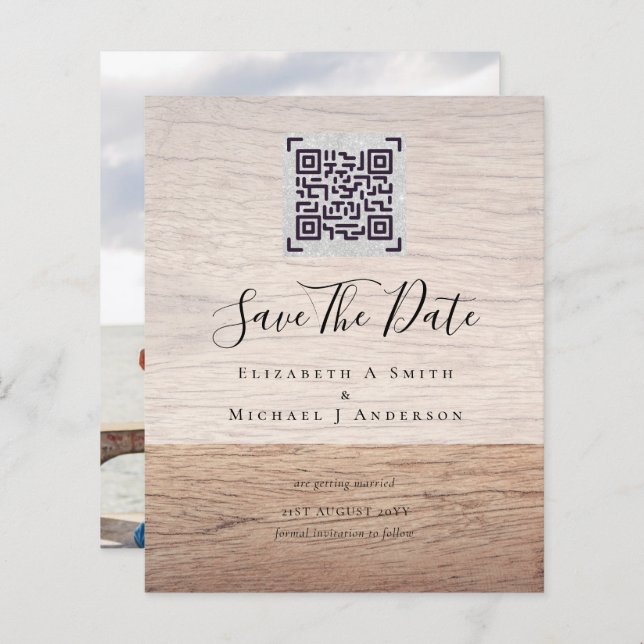 BUDGET Modern PHOTO SAVE THE DATE QR CODE RSVP (Front/Back)
