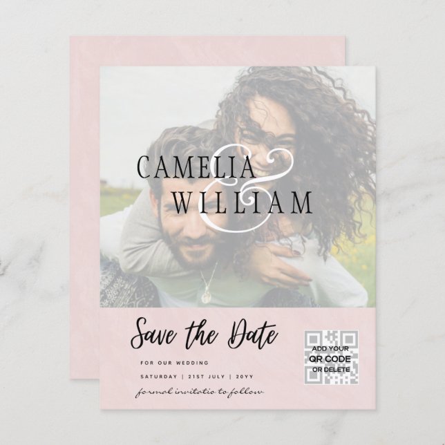 BUDGET Modern PHOTO Save The Date QR CODE RSVP (Front/Back)