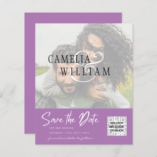 BUDGET Modern PHOTO Save The Date QR CODE RSVP (Front/Back)