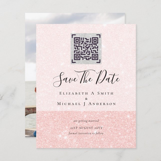 BUDGET Modern PHOTO SAVE THE DATE QR CODE RSVP (Front/Back)