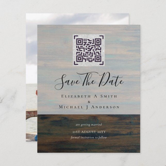 BUDGET Modern PHOTO SAVE THE DATE QR CODE RSVP (Front/Back)