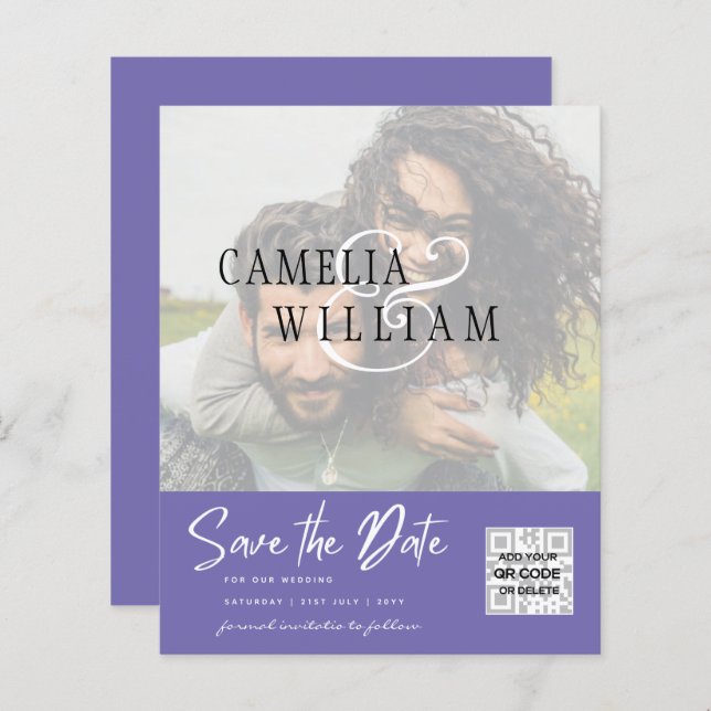 BUDGET Modern PHOTO Save The Date QR CODE RSVP (Front/Back)
