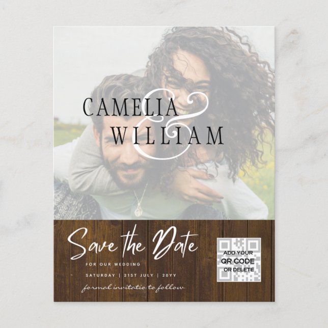 BUDGET Modern PHOTO Save The Date QR CODE RSVP Flyer (Front)