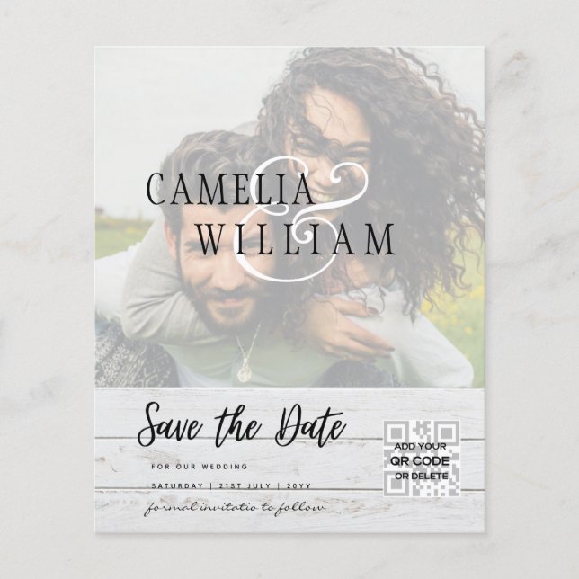 BUDGET Modern PHOTO Save The Date QR CODE RSVP Flyer (Front)