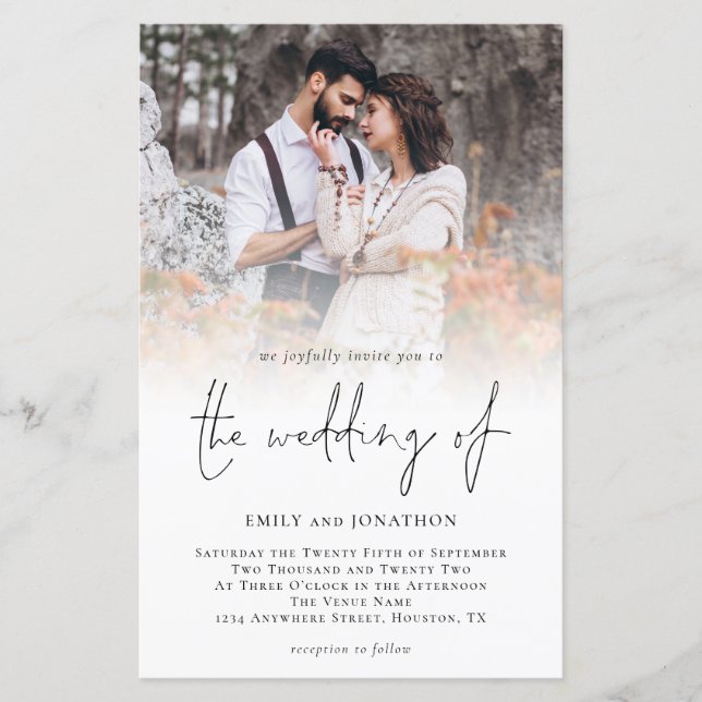 Budget Modern Photo Script Wedding Invitation (Front)