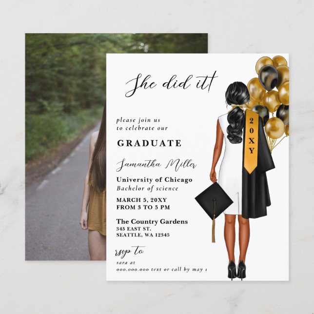 Budget Modern Photo She Did It Graduation (Front/Back)