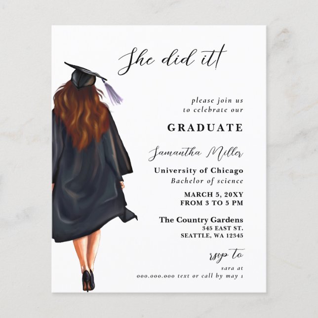 Budget Modern Photo She Did It Graduation Invite (Front)