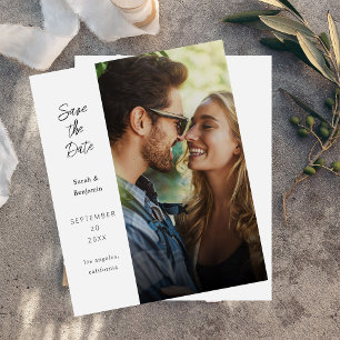Budget Modern Photo & Side Save the Date - White