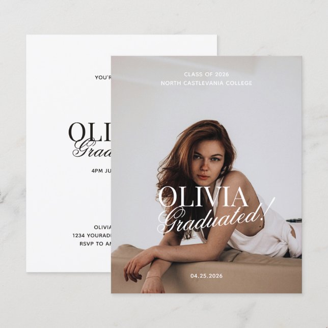 BUDGET Modern Photo Typography Script Grad Party (Front/Back)