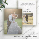 Budget modern photo wedding thank you MINI SIZE Card<br><div class="desc">Simple minimalist elegant chic wedding thank you calligraphy script dark overlay personalised low budget affordable SMALL card with 2 photos and your custom text and signature.</div>