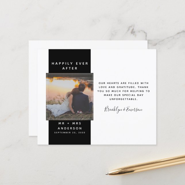 BUDGET Modern Photo Wedding Thank You Note (Front/Back In Situ)