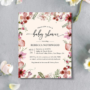 Budget Modern Pink Baby Girl Shower Invitation