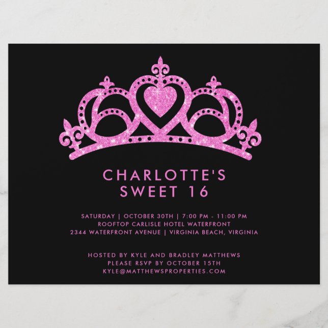 Budget Modern Pink Glitter Sweet 16 Birthday Party Flyer (Front)