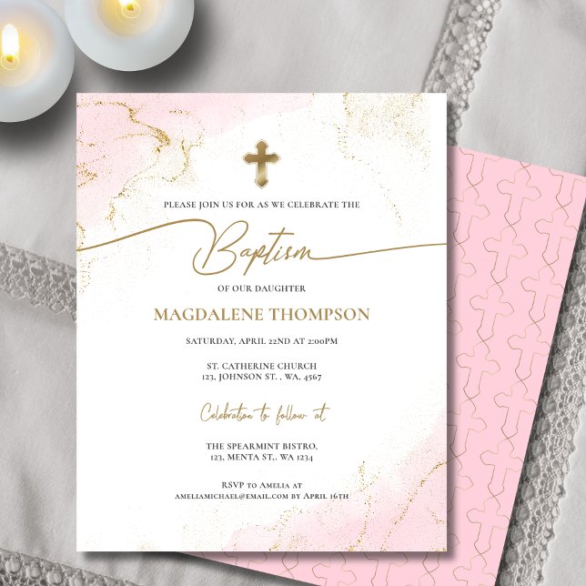 Budget Modern Pink Gold Cross Girl Baptism (Creator Uploaded)