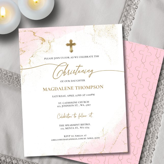 Budget Modern Pink Gold Cross Girl Christening (Creator Uploaded)