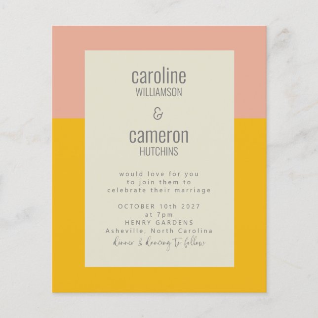 Budget Modern Pink Yellow Geometric Wedding (Front)