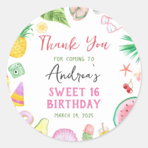 Budget Modern Pool Party Summer Sweet 16 Thank You Classic Round Sticker