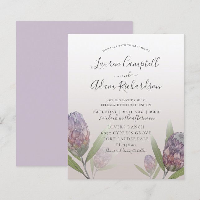 Budget Modern Purple Floral Wedding Invitation (Front/Back)