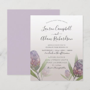 Budget Modern Purple Floral Wedding Invitation