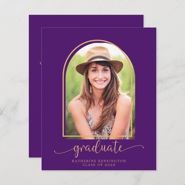 Budget Modern Purple Gold Arch Photo Graduation (Front/Back)